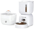 Automatic Cat Feeder and Water Fountain Set, White - 3L Feeder & 2L Fountain, Stainless Steel Bowl, Locking Lid, Plug-in/Battery Powered, 4 Meals/Day, 10s Voice Recorder for Cats and Small Dogs