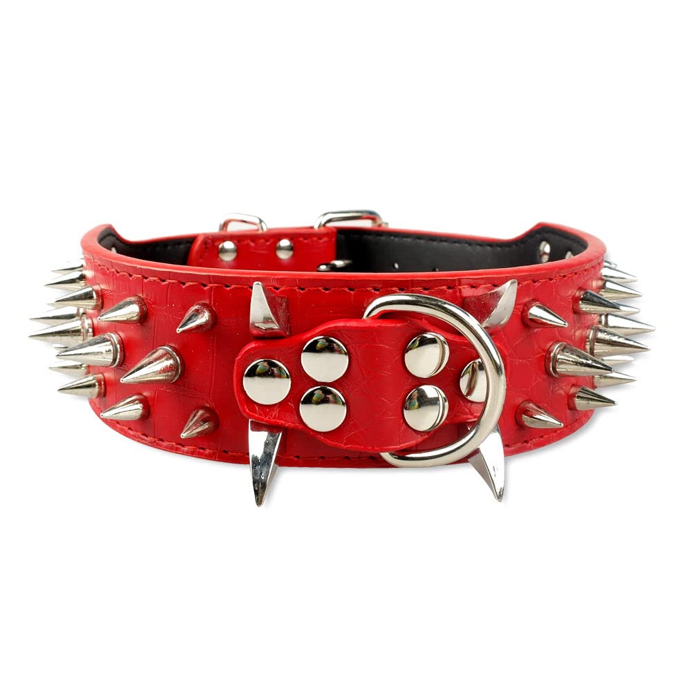 Serijoars Spiked Studded Dog Collar, PU Leather Dog Collar, Adjustable Pet Collars for Medium or Large Breed Pet (S, Red5)