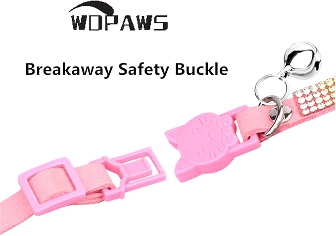 Cat Collar Breakaway Bling Diamond Rhinestone with Bell Adjustable for Cats and Kitten Girl boy (Pink)