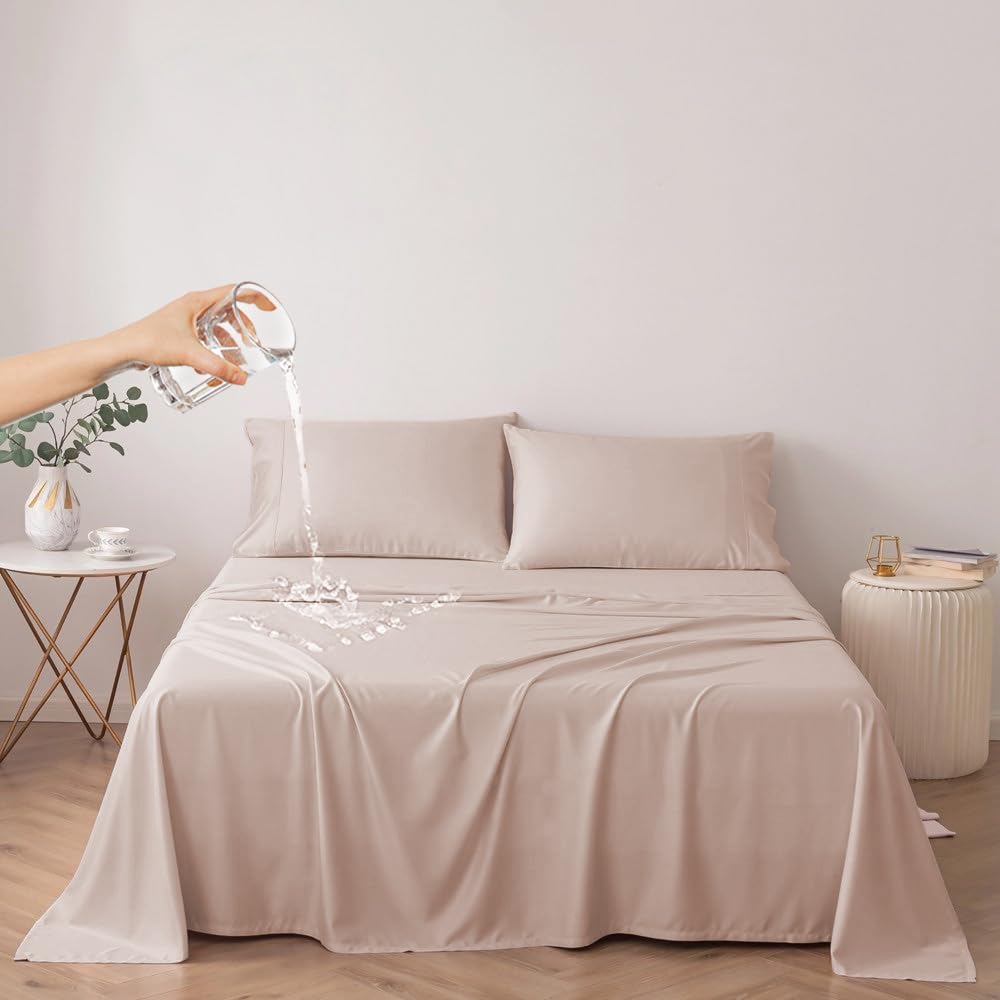 DUJUIKE Waterproof Bed Cover for Dog and Cats,Pet Hair Resistant Bed Sheet Cover, Protective Bed Liner Cover with 100% Waterproof Breathable Thin Fabric (Apricot Yellow, Twin 63 * 90 inch)