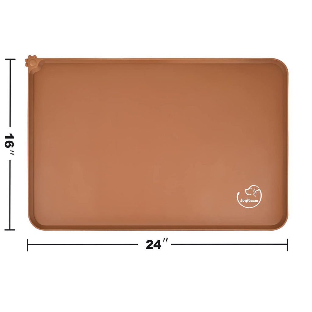 Juqiboom Silicone Waterproof Dog Cat Pet Feeding Mats, Non Slip, Easy Clean Pet Dog Cat Bowl Mats Placemat (24" x 16") Brown