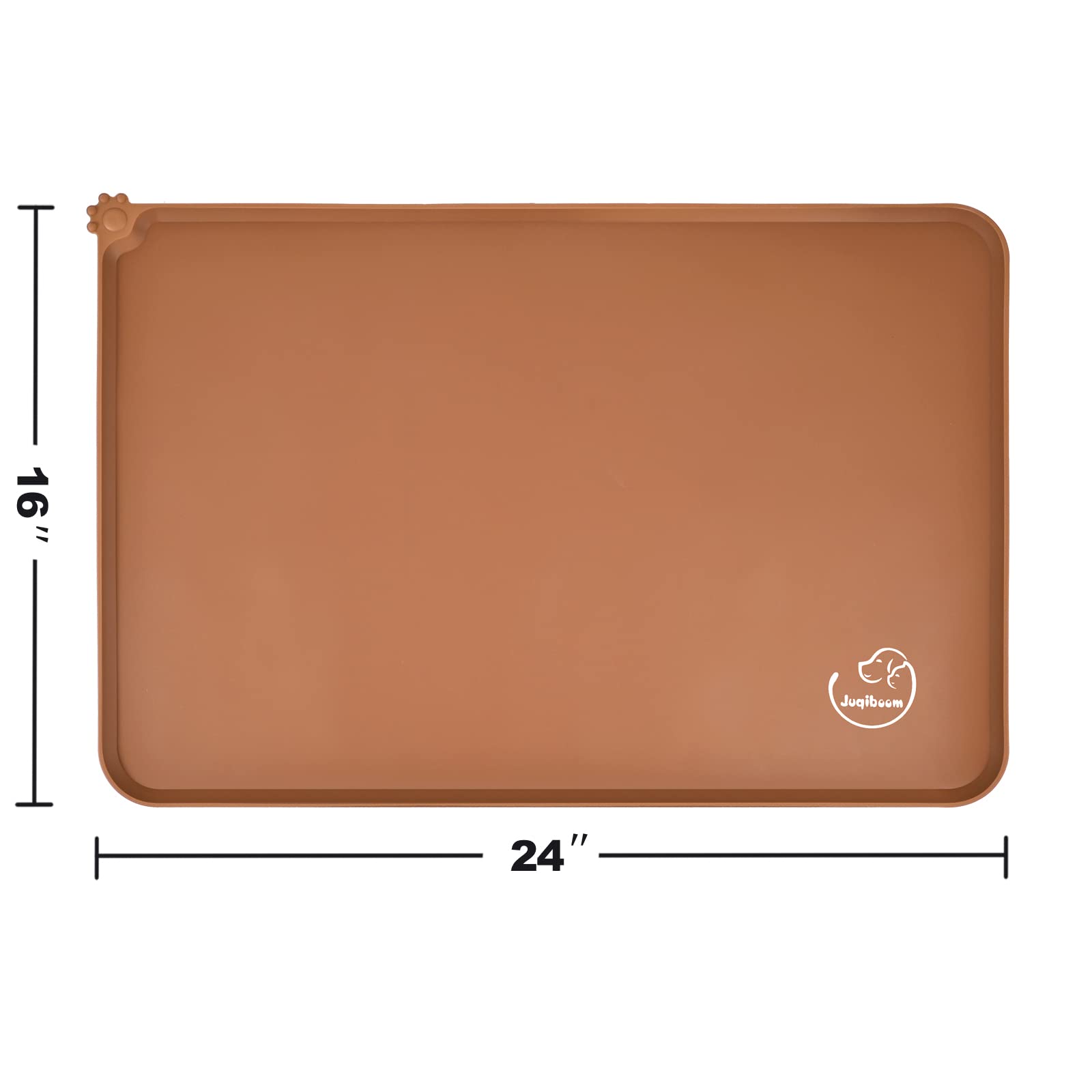 Juqiboom Silicone Waterproof Dog Cat Pet Feeding Mats, Non Slip, Easy Clean Pet Dog Cat Bowl Mats Placemat (24" x 16") Brown