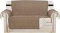 H.VERSAILTEX Reversible Loveseat Cover Furniture Protector Anti-Slip Water Resistant 2" Elastic Straps Couch Covers Pets Fit Sitting Width Up to 54"(Oversized Loveseat: 75" x 98", Taupe Brown/Beige)