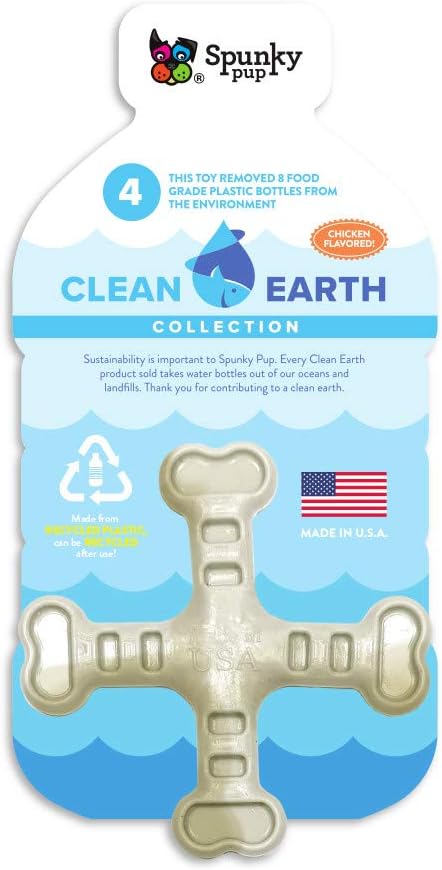 Spunky Pup Clean Earth Recycled Bone| Made in USA | Made from 100% Recycled Water Bottles, Gray