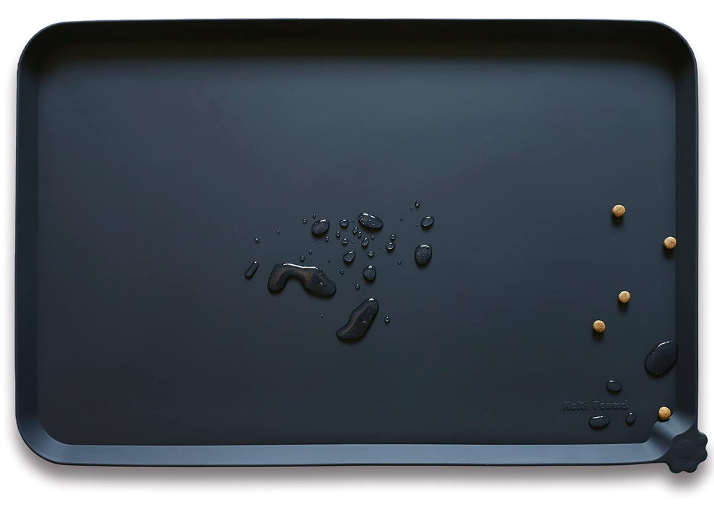 Hoki Found Silicone Pet Food Tray - High-Lips Dog Cat Bowl Mats - Waterproof Dog Cat Food Mats - Battleship — 19" x 12" — 24" x 16"