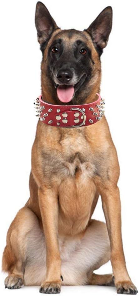 Serijoars Spiked Studded Dog Collar, PU Leather Dog Collar, Adjustable Pet Collars for Medium or Large Breed Pet (L, Gold Brown1)