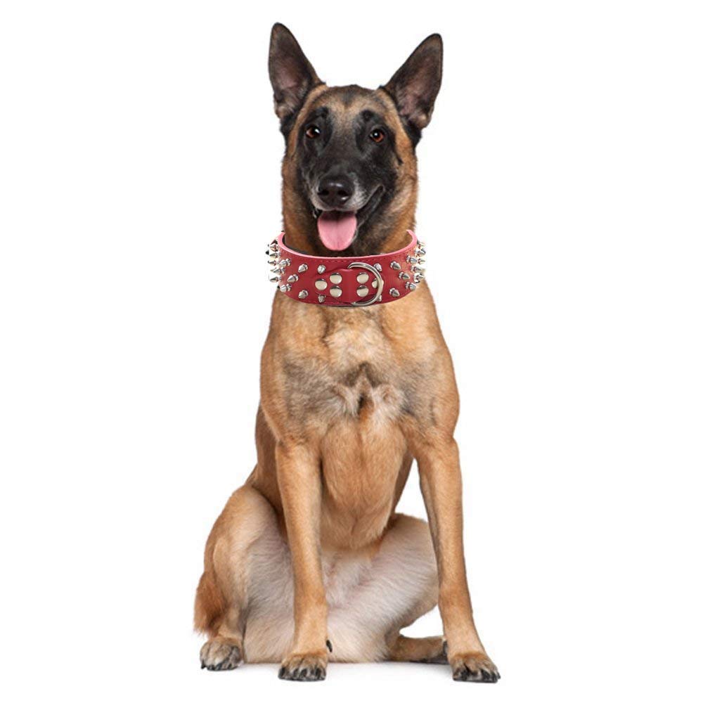 Serijoars Spiked Studded Dog Collar, PU Leather Dog Collar, Adjustable Pet Collars for Medium or Large Breed Pet (M, White1)
