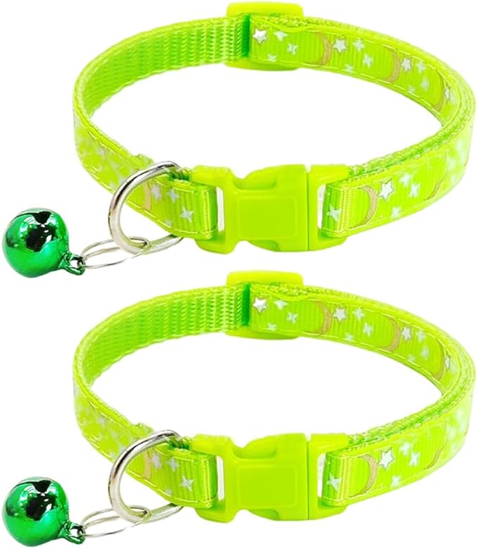 CCUUHJ Reflective Cat Collars Breakaway with Bell Moons Stars 2 Pack Girl Boy Pet Kitten Collar Adjustable 7.5-12.5 Inch (Purple)