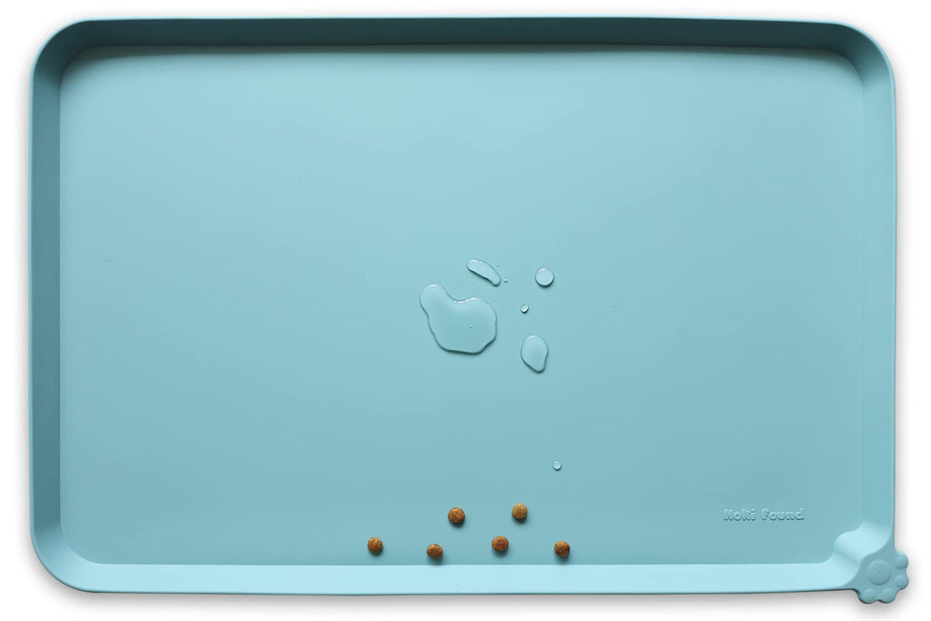 Hoki Found Silicone Non Slip Pet Food Mats - Dog Cat Bowl Placemats - Waterproof for Carpet - Light Turquoise