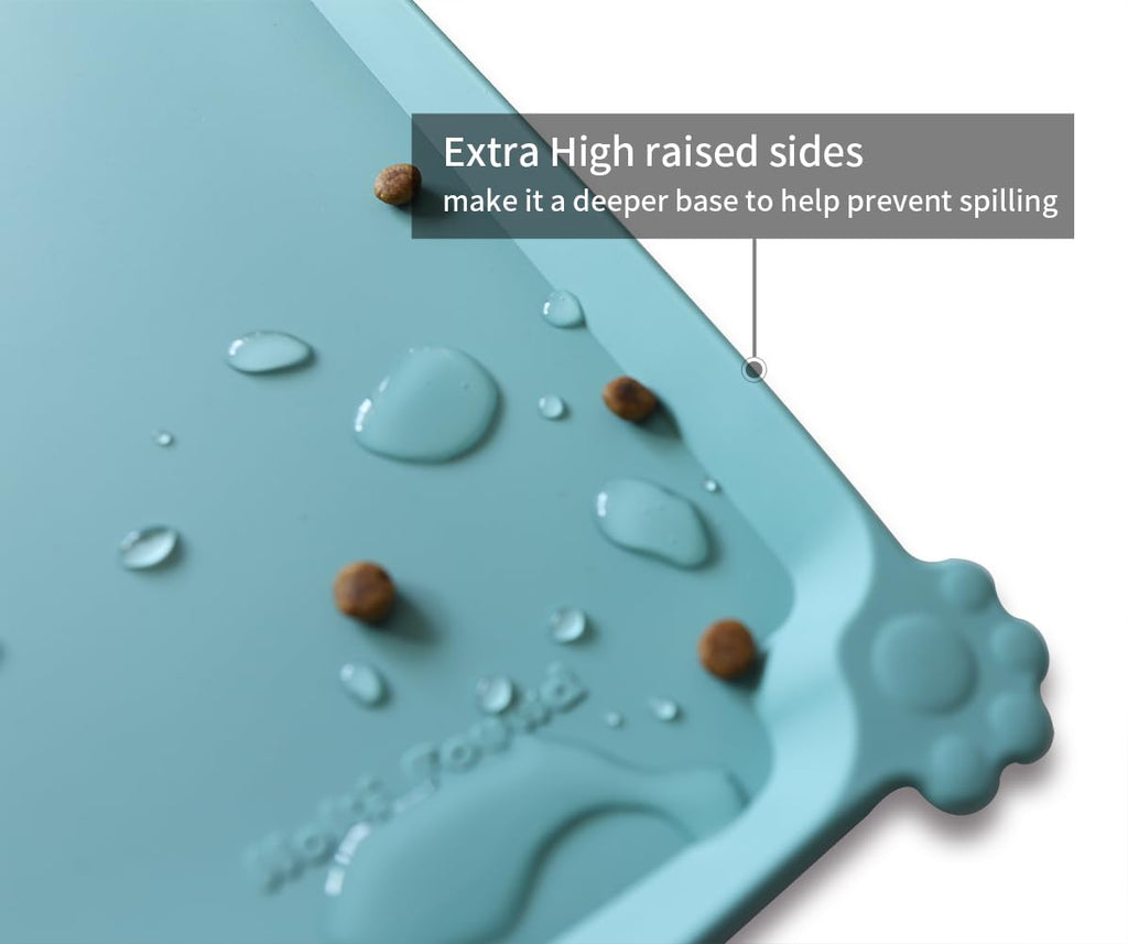 Hoki Found Silicone Non Slip Pet Food Mats - Dog Cat Bowl Placemats - Waterproof for Carpet - Light Turquoise