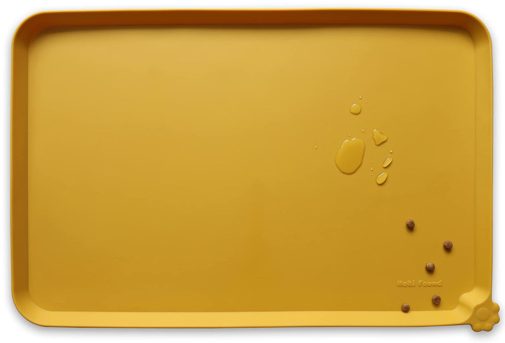 Hoki Found Silicone Pet Food Tray - High-Lips Dog Cat Bowl Mats - Waterproof Dog Cat Food Mats - Battleship — 19" x 12" — 24" x 16"