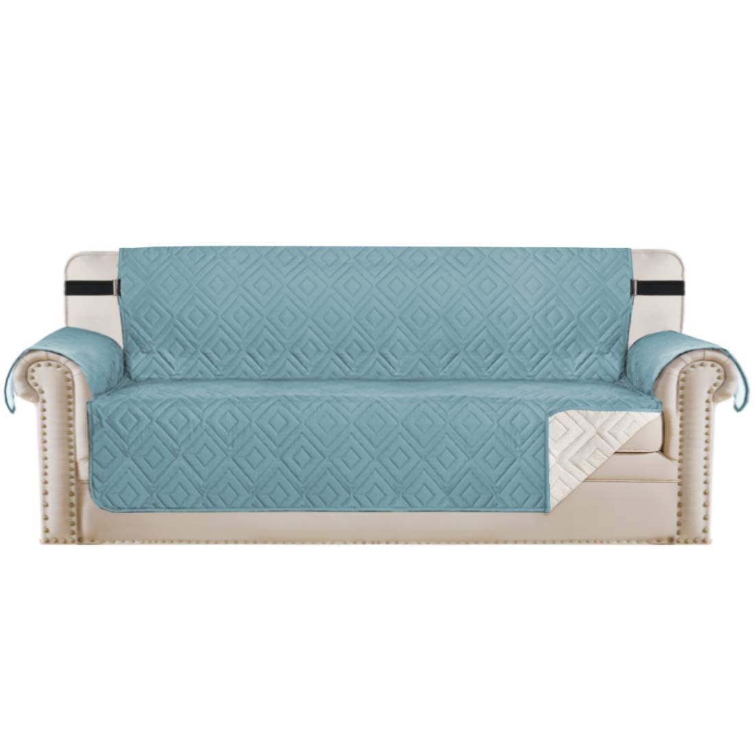 H.VERSAILTEX Reversible Sofa Slipcover Furniture Protector Water Resistant 2" Elastic Straps Sofa Cover Couch Covers Pets Fit Sitting Width Up to 78" (Oversized Sofa: 86" x 132", Cameo Blue/Beige)