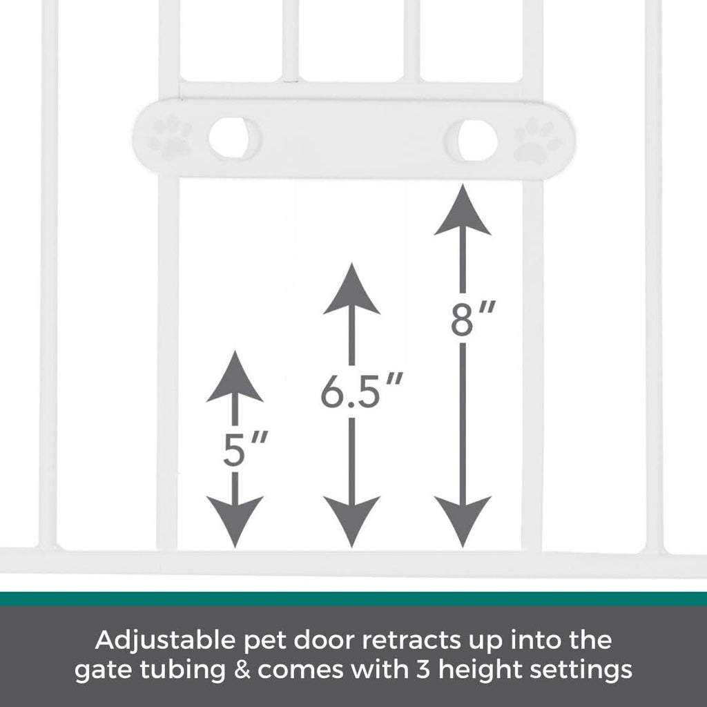 MYPET EasyPass Extra Tall & Wide Walk Thru Pet Gate: 29.75” - 52” Wide Dog Gate with Adjustable Pass-Thru Pet Door; Pressure Mounted, No Tools Needed, 41" Tall, White