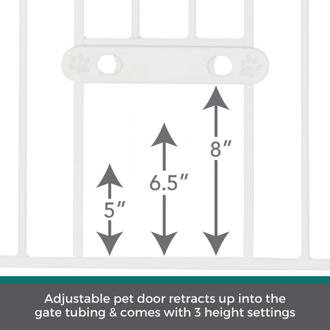 MYPET EasyPass Extra Tall & Wide Walk Thru Pet Gate: 29.75” - 52” Wide Dog Gate with Adjustable Pass-Thru Pet Door; Pressure Mounted, No Tools Needed, 41" Tall, White