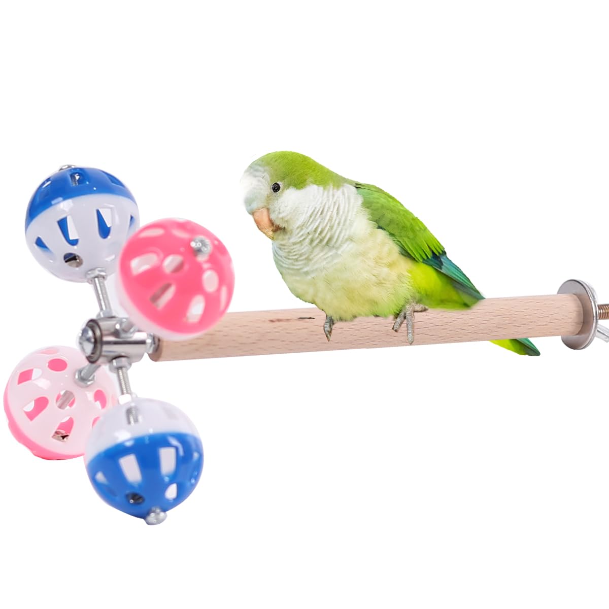 Pepper Wood Bird Perch Toy with Rotating Balls,Bird Stand Toy for Parakeet, Natural Wood Stand Perch Toy for Metal Cage, Fun Toy for Parrots Cockatiels Budgies Budgerigars Parrotlets Lovebirds Ringne