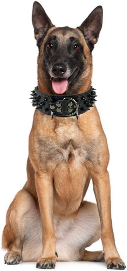 Serijoars Spiked Studded Dog Collar, PU Leather Dog Collar, Adjustable Pet Collars for Medium or Large Breed Pet (S, Pink3)