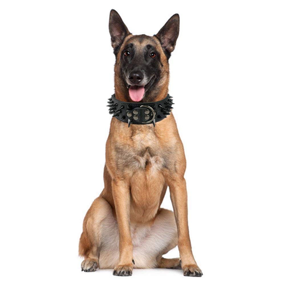 Serijoars Spiked Studded Dog Collar, PU Leather Dog Collar, Adjustable Pet Collars for Medium or Large Breed Pet (XL, Pink3)