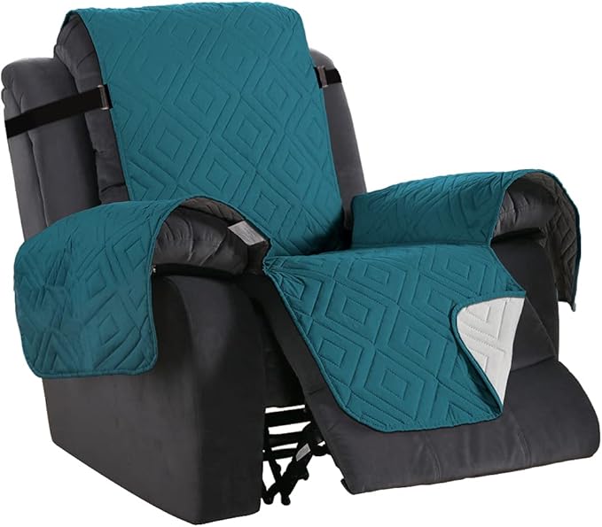 H.VERSAILTEX Reversible Quilted Recliner Covers Water Resistant Furniture Protector for Reclienr Chair with Elastic Straps for Pets Kids Sitting Width Up to 22"(Recliner, Dark Teal/Beige)