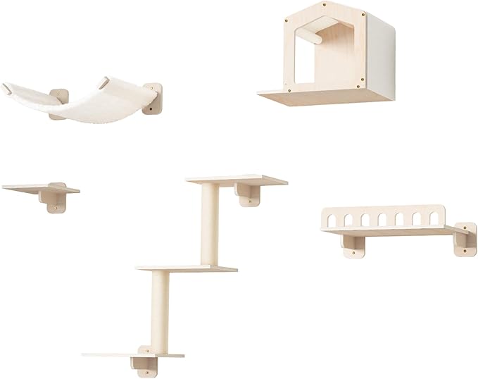 KinoTail 5-in-1 Cat Wall Shelves for Large Cat, Large Hammock, Wide Perch