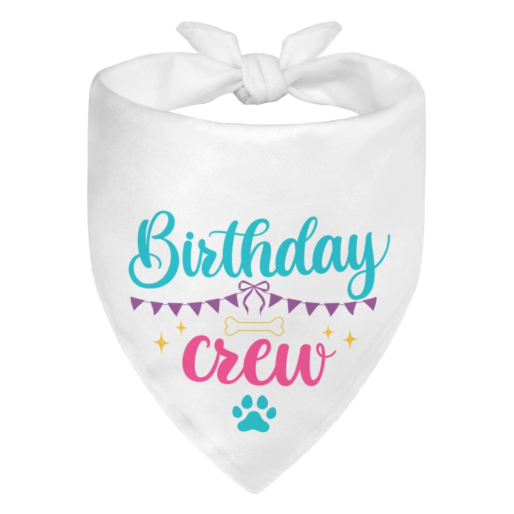 WHTYEFZ Birthday Crew White Dog Bandana, Cute Pet Scarf for Birthday Celebration, Puppy Costume Accessory Photo Prop for Festive Celebration Party Dinner, Heartwarming Gifts for New Dog Owner Dad Mom
