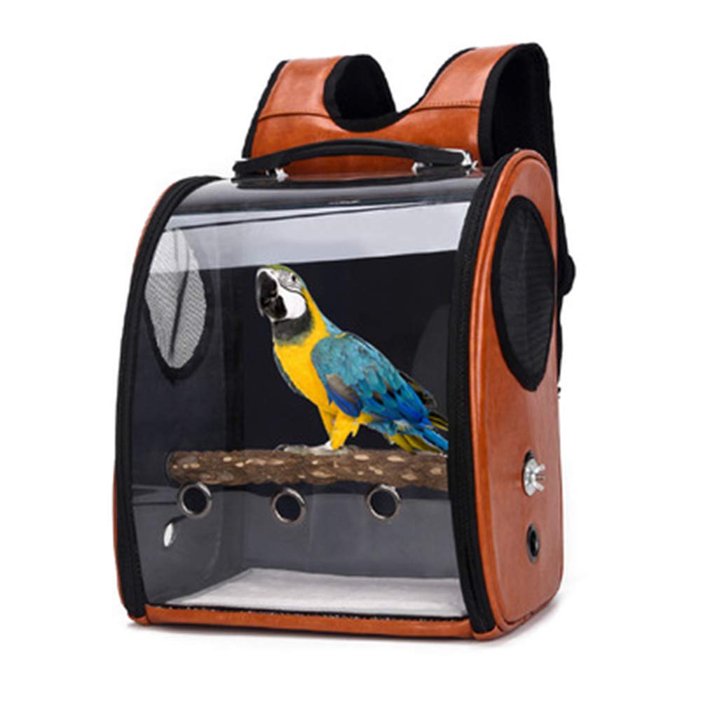 Bird Carrier Clear Parrot Outing Backpack APET Transparent Acrylic Bird Travel Carrier Parrot Travel Cage Panoramic Pet Backpack for Puppy Kitten 33x38x17cm (Pink)
