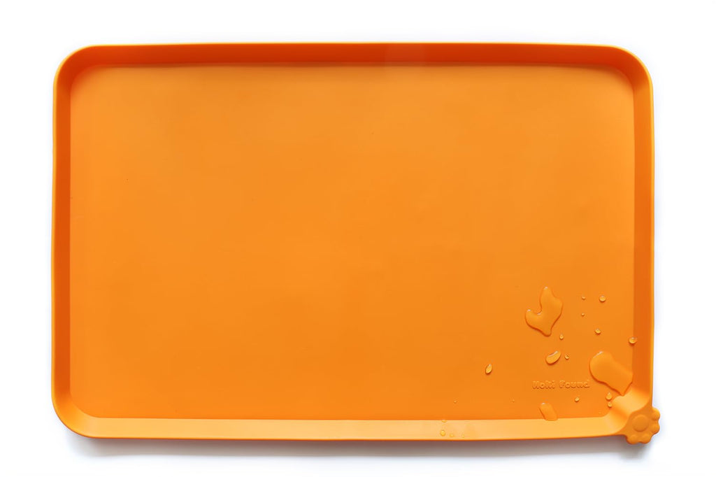 Hoki Found Silicone Pet Food Tray - High-Lips Dog Cat Bowl Mats - Waterproof Dog Cat Food Mats - Battleship — 19" x 12" — 22" x 14"