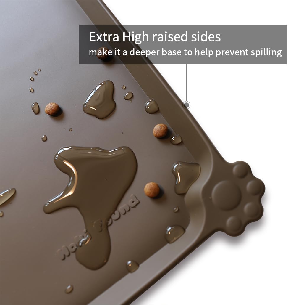 Hoki Found Silicone Pet Food Mats Tray - Non Slip Pet Dog Cat Bowl Mats Placemat - Dog Pet Cat Feeding Mat - Waterproof Dog Cat Food Mats -Pet Water Mats for Carpet - Coffee