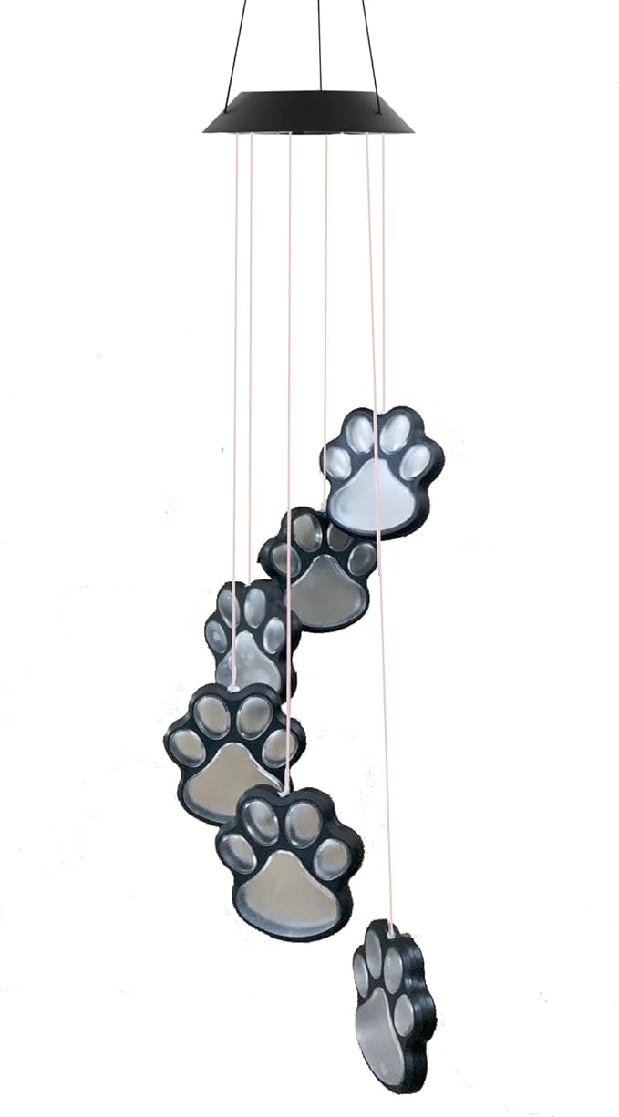 Paw Print Solar Wind Chimes, Color Changing Paw Prints Solar Lights Outdoor