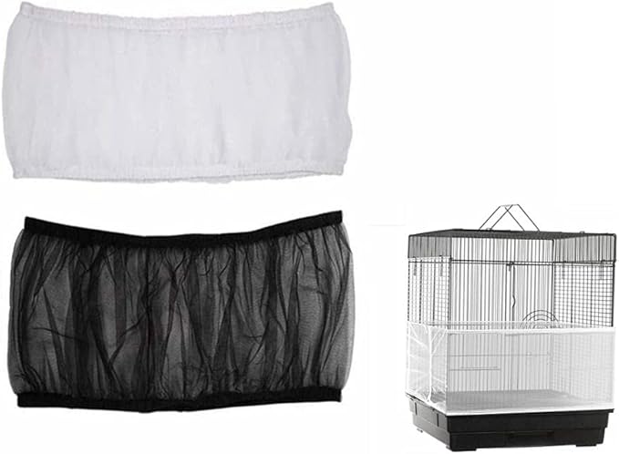 ISMARTEN Bird Cage Seed Catcher (2 Pack), Airy Gauze Bird Cage Cover Seeds Guard Dust-Proof Universal Birdcage Accessories Mesh Net Cover (Black + White, L)