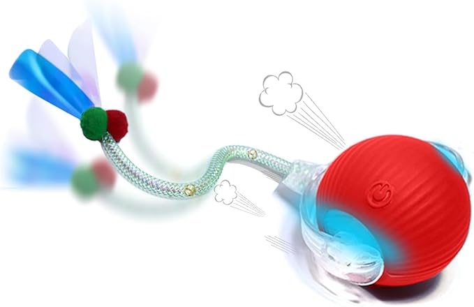 GlowPounce Interactive Cat Toys for Indoor Cats, Motion Activated Cat Toy Ball with Speedy Tail 2.0, Electric Cat Toy, Cat Toy Interactive, Smart Interactive Dog Toy Ball (Red/Green)