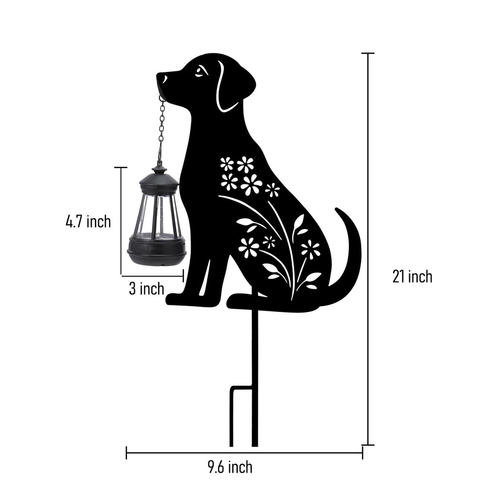 Solar Decorative Garden Light, Dog Outdoor Stake With Hanging Lantern