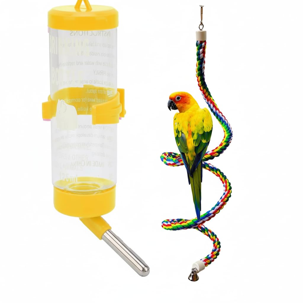 24 Inch Bird Perch Rope with 360° Free Rotating Stand, 0.8 Inch Diameter Natural Cotton Rope Perch for Parakeets, Cockatiels, Parrots, Conures - Safe, Durable Bird Cage Accessory for Chewing & Resting