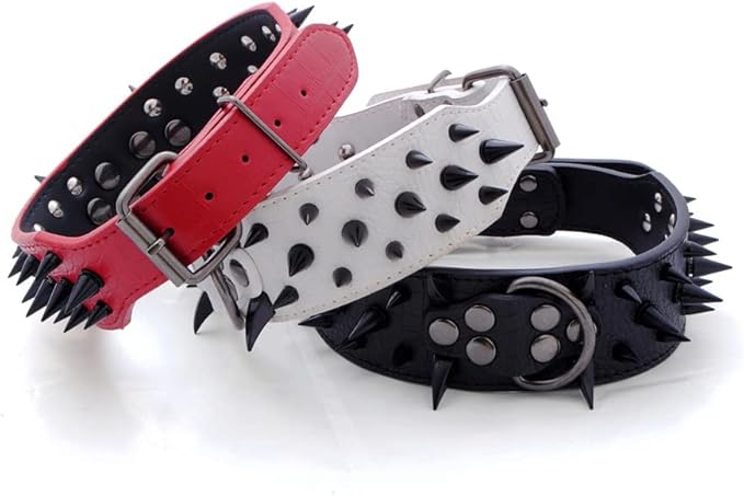 Serijoars Spiked Studded Dog Collar, PU Leather Dog Collar, Adjustable Pet Collars for Medium or Large Breed Pet (L, Leopard3)