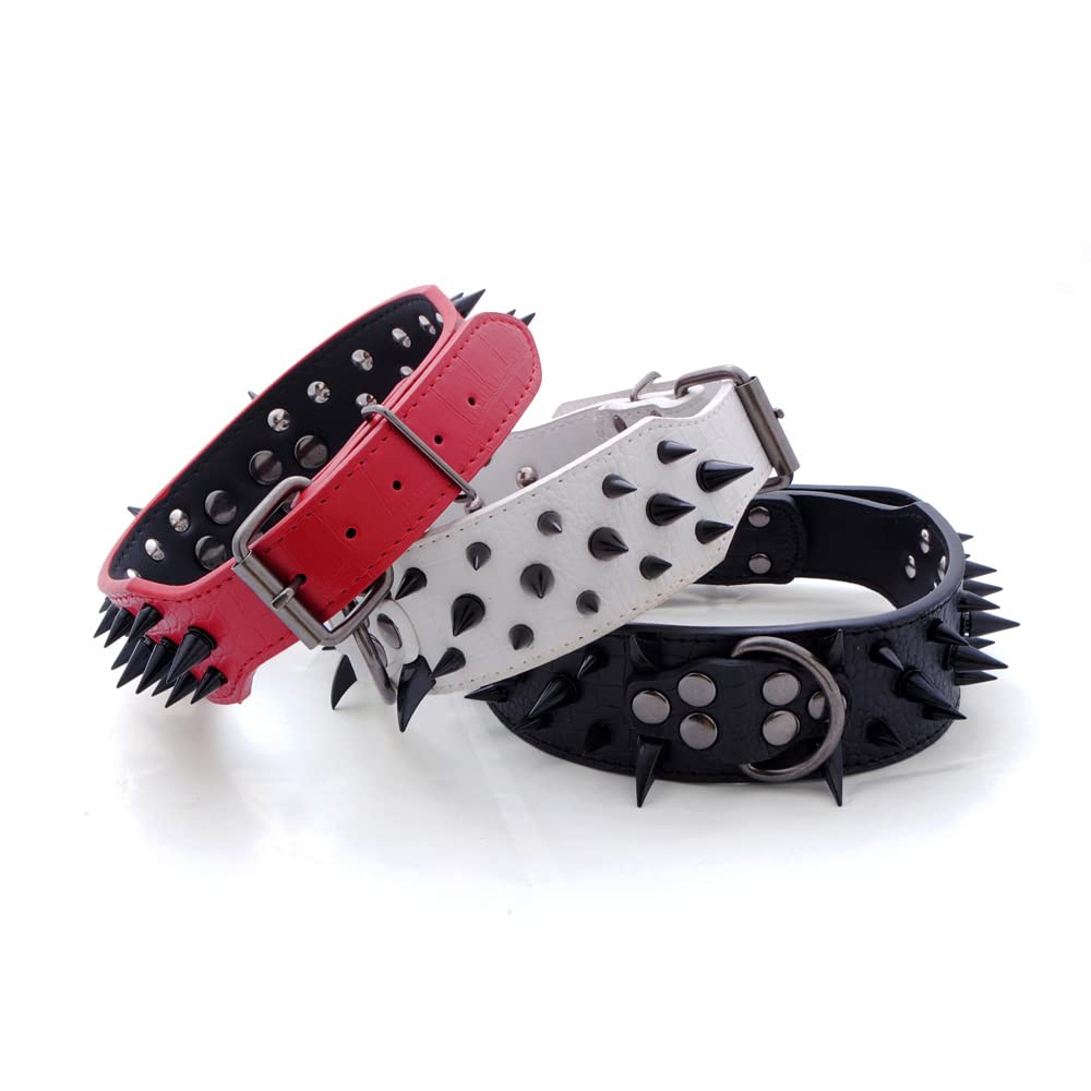 Serijoars Spiked Studded Dog Collar, PU Leather Dog Collar, Adjustable Pet Collars for Medium or Large Breed Pet (XL, Pink3)