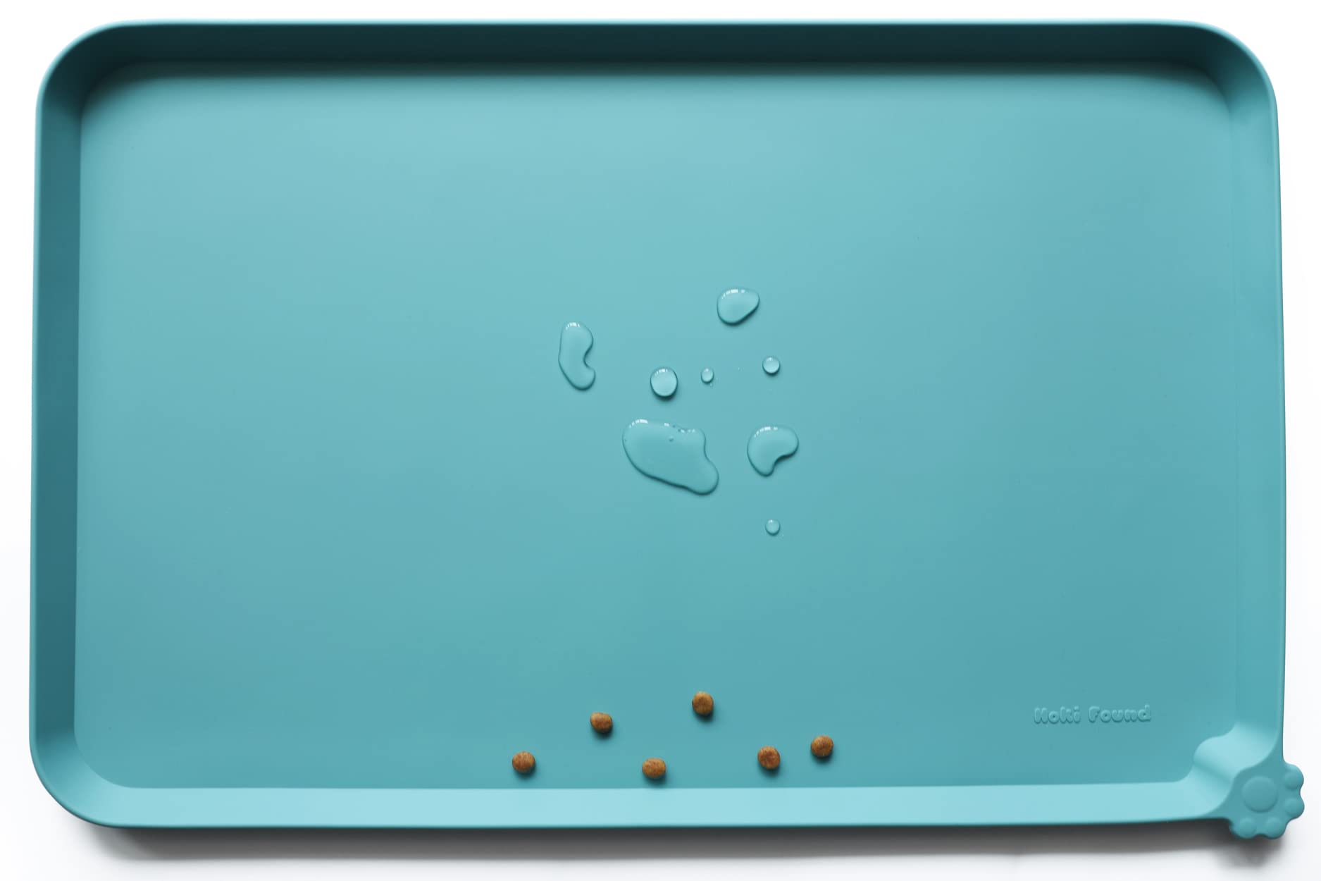 Hoki Found Silicone Pet Food Tray - High-Lips Dog Cat Bowl Mats - Waterproof Dog Cat Food Mats - Battleship — 19" x 12" — 기타