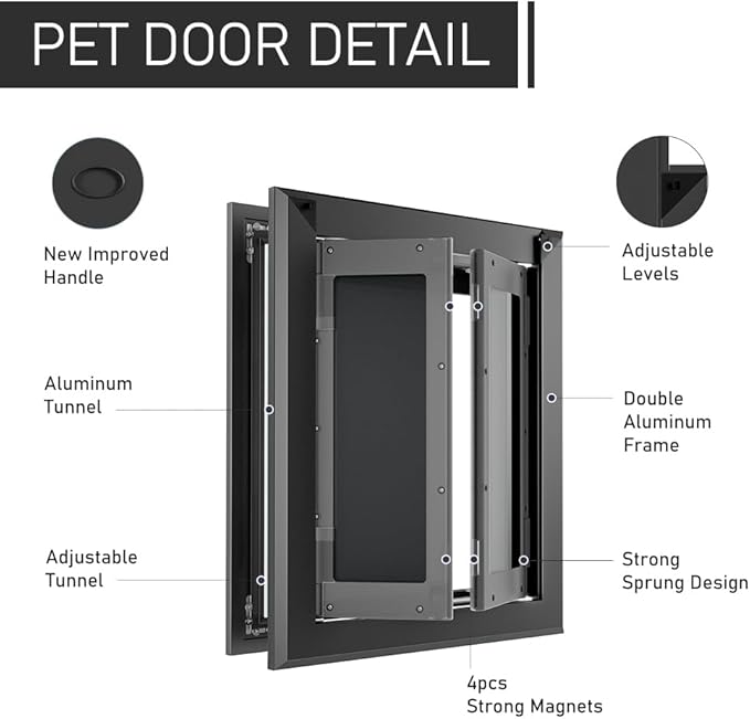 Aluminum Large Dog Door for Medium Large Dogs Up to 110 LBS, Black