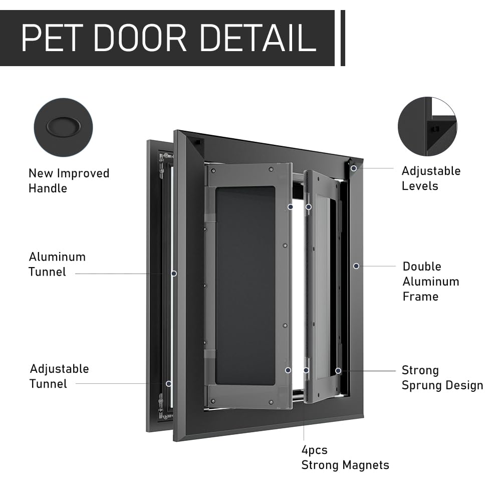 Aluminum Large Dog Door for Medium Large Dogs Up to 110 LBS, Black