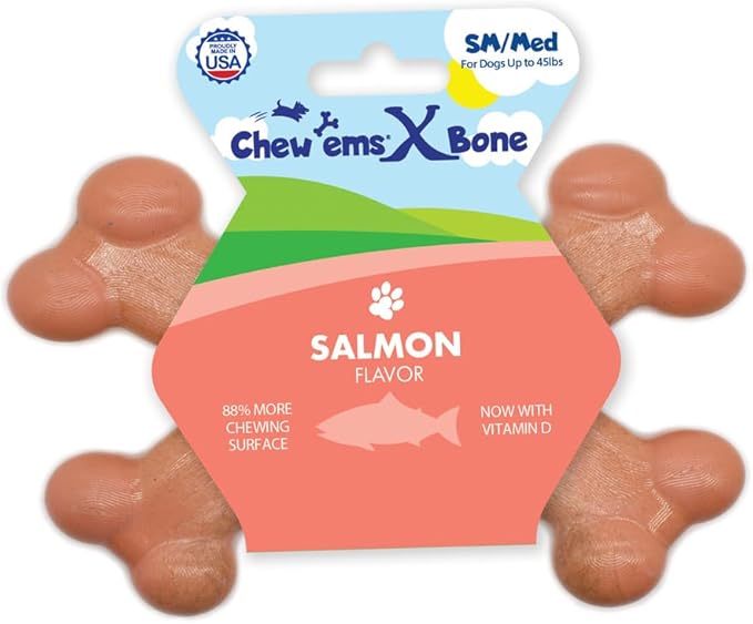 Chew’EMS X Bone Dog Chew Toy for Aggressive Chewers – Long-Lasting Chicken Flavor Nylon Bone – Durable, Rawhide-Free Dental Toy - Giant Size – Made in USA
