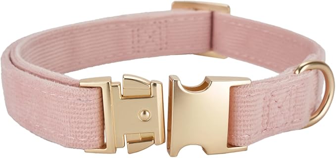 YUDOTE Soft Cotton Dog Collar with Metal Buckle Adjustable Heavy Duty Comfy Corduroy Collars for Small Medium Large Dogs,Light Pink,Medium