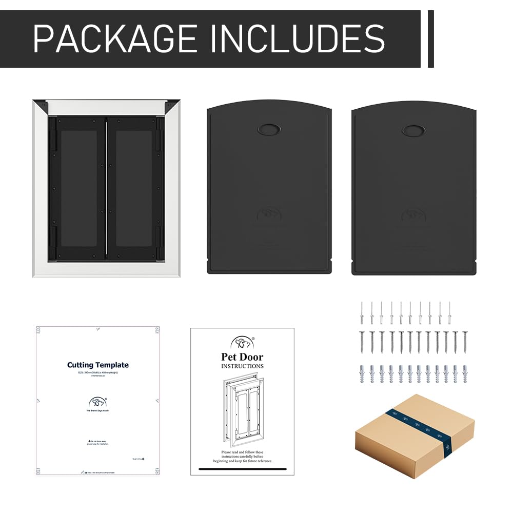 Aluminum Large Dog Door for Medium Large Dogs Up to 110 LBS, Black