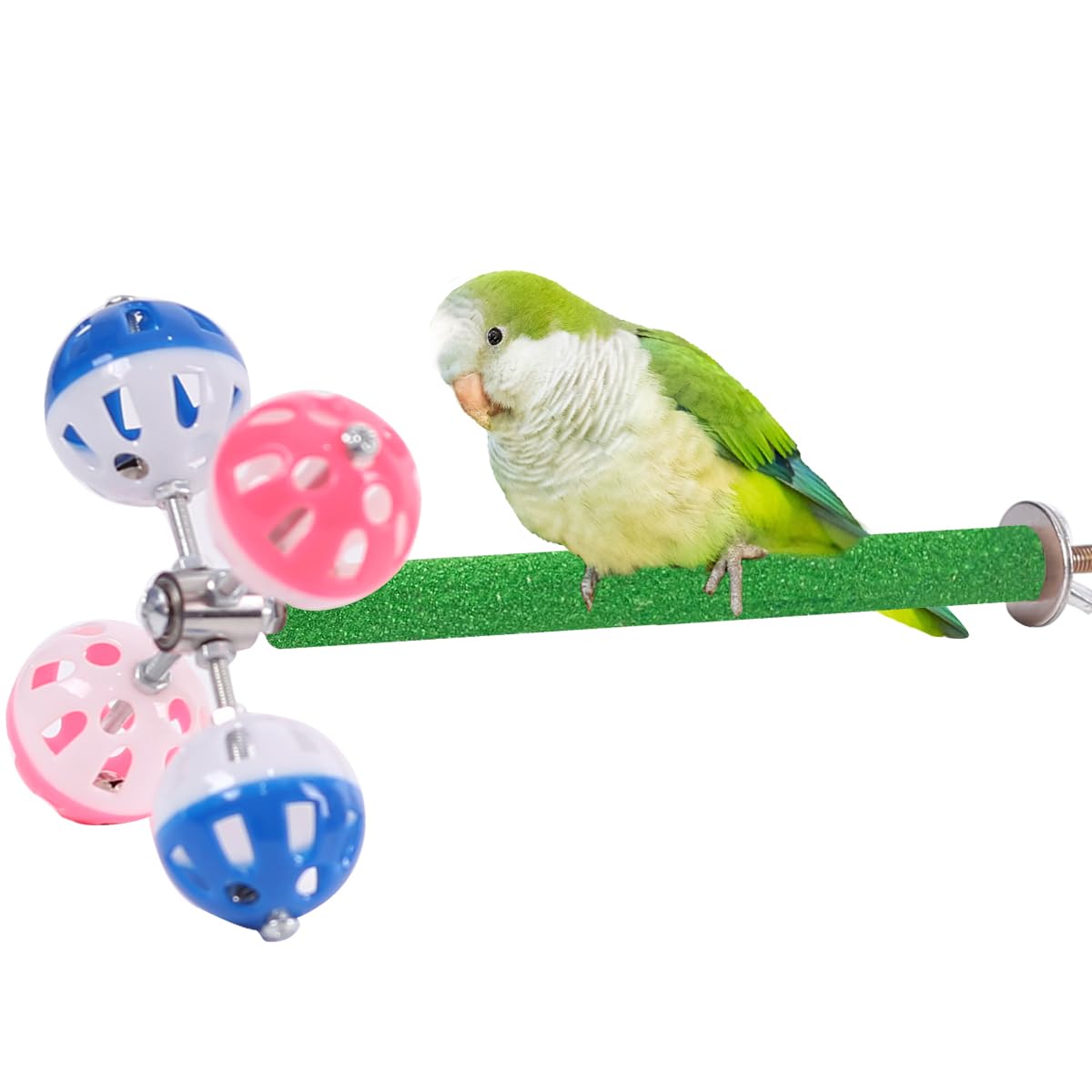 Pepper Wood Bird Perch Toy with Rotating Balls,Bird Stand Toy for Parakeet, Natural Wood Stand Perch Toy for Metal Cage, Fun Toy for Parrots Cockatiels Budgies Budgerigars Parrotlets Lovebirds Ringne