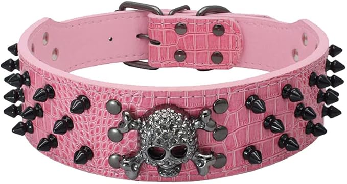 Serijoars Spiked Studded Dog Collar, PU Leather Dog Collar, Adjustable Pet Collars for Medium or Large Breed Pet (S, Pink2)
