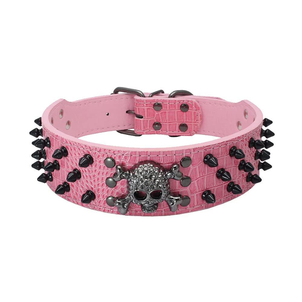 Serijoars Spiked Studded Dog Collar, PU Leather Dog Collar, Adjustable Pet Collars for Medium or Large Breed Pet (M, Pink)