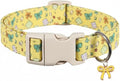 Britwicfr Small Dog Collar with Cute Bowtie Print, Girl Dog Collar for Puppy, Extra Small & Small Dogs, Spring Summer Yellow Puppy Collar with Pendant and Soft Fabric, XS