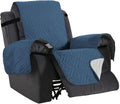 H.VERSAILTEX Reversible Quilted Recliner Covers Water Resistant Furniture Protector for Reclienr Chair with Elastic Straps for Pets Kids Sitting Width Up to 28"(Oversized Recliner, Dark Blue/Beige)