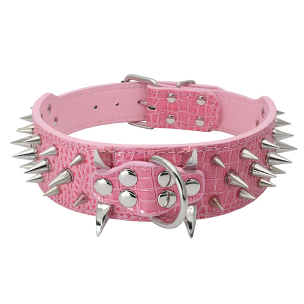 Serijoars Spiked Studded Dog Collar, PU Leather Dog Collar, Adjustable Pet Collars for Medium or Large Breed Pet (L, Red3)