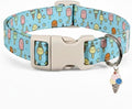 Britwicfr Small Dog Collar, Cute Dog Collar with Ice Cream Print and Charm for Girls Boys Dogs, Adjustable Blue Pet Collar for Small Dogs, Spring Summer Design Collar, S