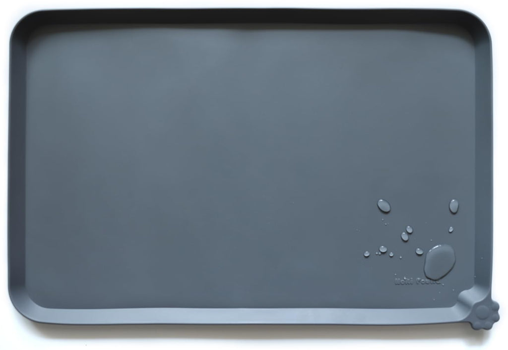 Hoki Found Silicone Pet Food Tray - High-Lips Dog Cat Bowl Mats - Waterproof Dog Cat Food Mats - Battleship — 19" x 12" — 22" x 14"