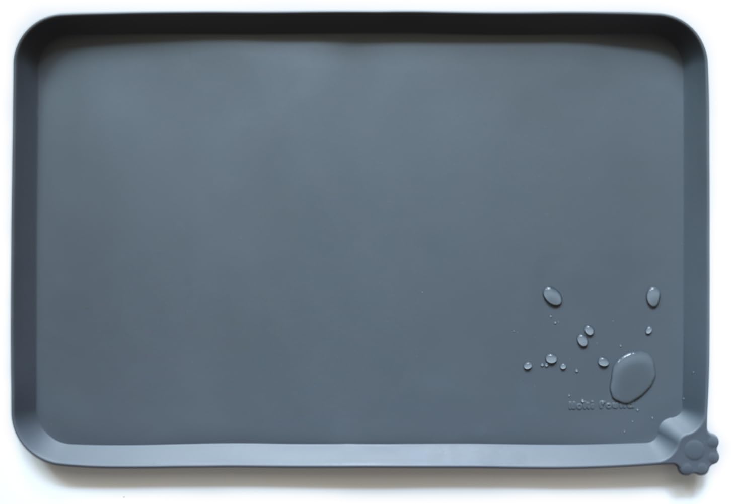 Hoki Found Silicone Pet Food Tray - High-Lips Dog Cat Bowl Mats - Waterproof Dog Cat Food Mats - Battleship — 19" x 12" — 22" x 14"