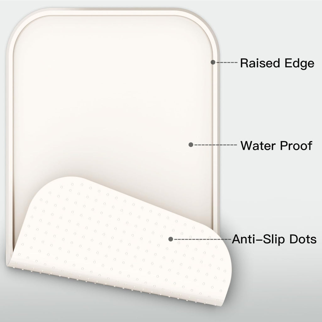 Feedoo Pet Feeding Mat [Warped Resistant Raised Edge], Water-Proof Silicone Placement for Food Water Bowls, Anti-Slip Base Protect Floor, BPA-Free&Dishwasher-Safe [28.5x16.5inch XL, Sand White]